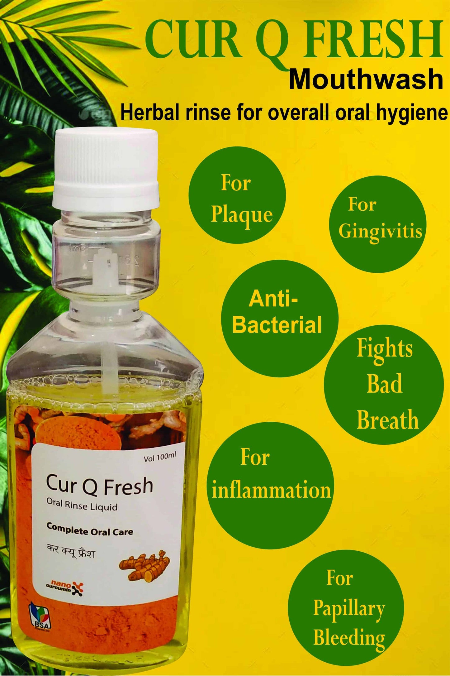 Cur-Q-Fresh Tulsi Curcumin Mint Herbal Mouth Wash (Pack of 5) 100 ml