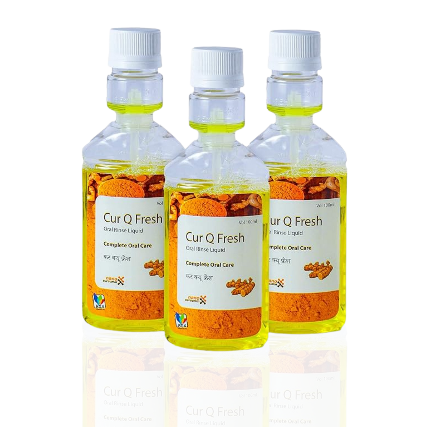 Cur-Q-Fresh Tulsi Curcumin Mint Herbal Mouth Wash (Pack of 3) 100 ml