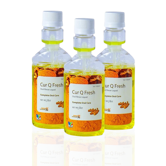 Cur-Q-Fresh Tulsi Curcumin Mint Herbal Mouth Wash (Pack of 3) 100 ml