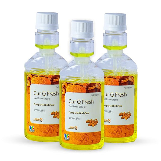 Cur-Q-Fresh Tulsi Curcumin Mint Herbal Mouth Wash (Pack of 3) 100 ml