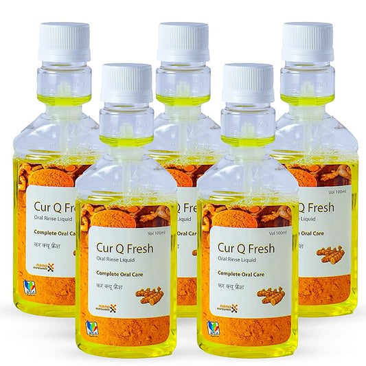 Cur-Q-Fresh Tulsi Curcumin Mint Herbal Mouth Wash (Pack of 5) 100 ml